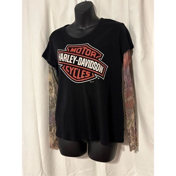 Nice woman Y2K Inspired Harley Davidson Black Multicolor Long Sleeve Cybercore T - Picture 2 of 8